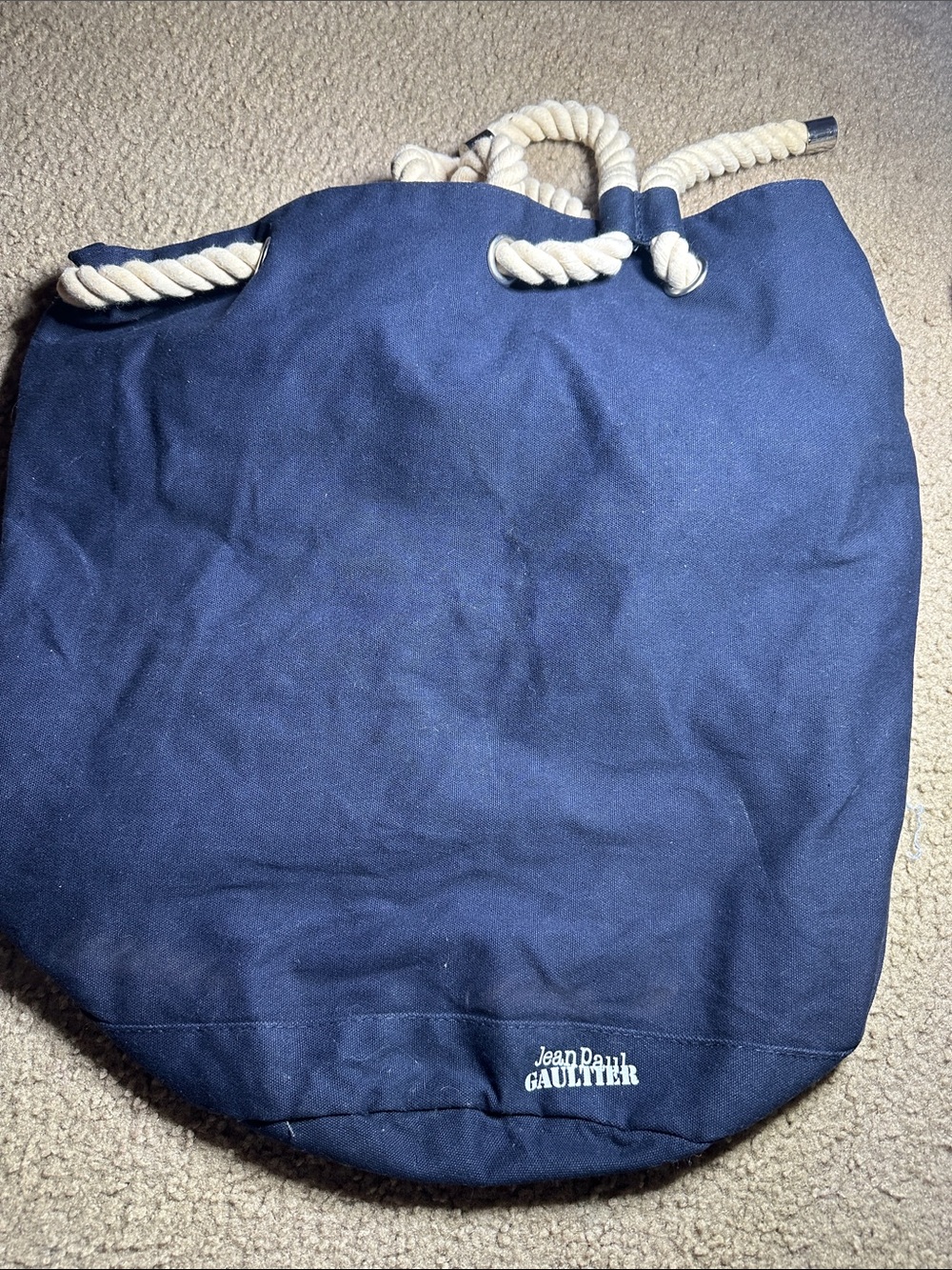 Jean Paul Gaultier Navy Canvas Duffel with Cream Rope Handles
